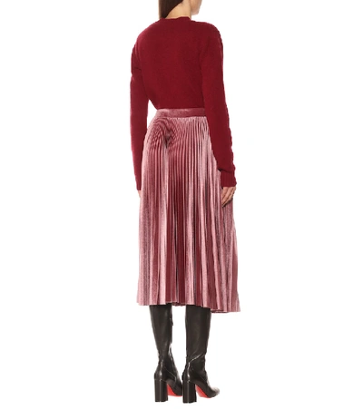 Shop Valentino Pleated Velvet Midi Skirt In Pink