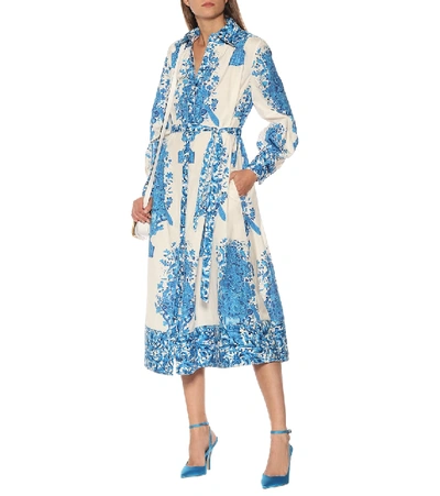 Shop Valentino Printed Cotton-poplin Shirt Dress In Blue