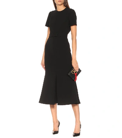 Shop Valentino Crêpe Midi Dress In Black