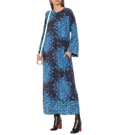 Shop Valentino Printed Crêpe De Chine Midi Dress In Blue