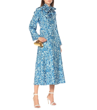 Shop Valentino Printed Silk-twill Midi Dress In Blue