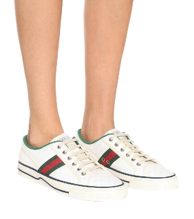Shop Gucci Tennis 1977 Jacquard Sneakers In White