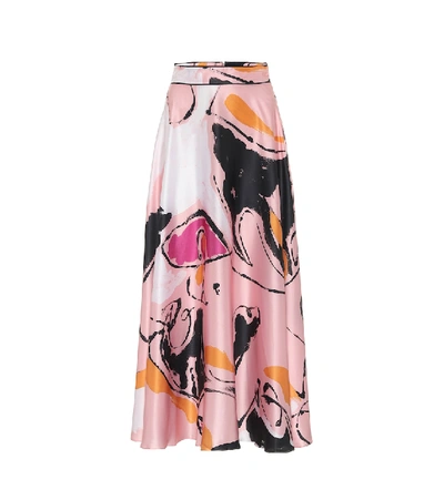 Shop Roksanda Colvin Silk-satin Midi Skirt In Pink
