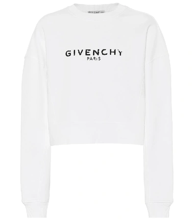 Shop Givenchy Logo Cropped Cotton Sweatshirt In White
