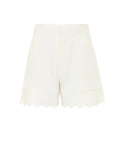 Shop Chloé Quilted Cotton Jacquard Shorts In White