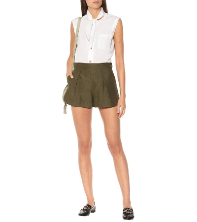 Shop Chloé Linen And Cotton Shorts In Green