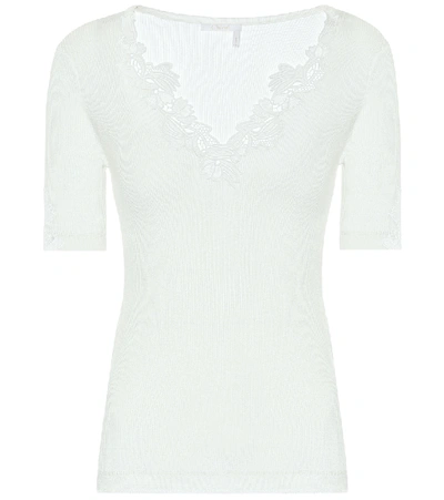 Shop Chloé Lace-trimmed Ribbed-knit Cotton Top In White