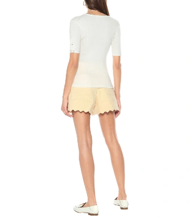 Shop Chloé Lace-trimmed Ribbed-knit Cotton Top In White
