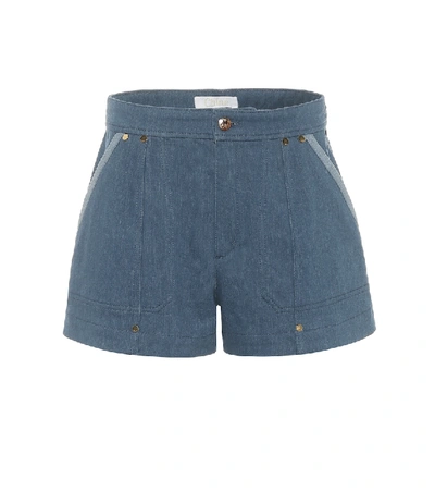 Shop Chloé Mid-rise Denim Shorts In Blue