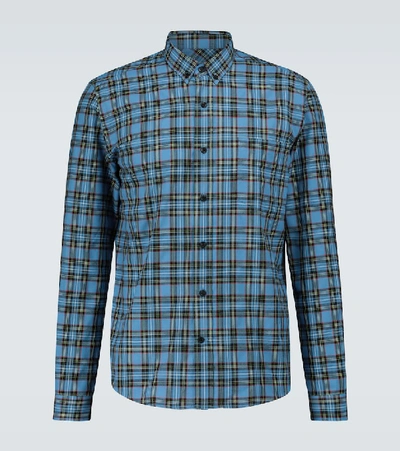 Shop Ami Alexandre Mattiussi Checked Long-sleeved Shirt In Blue