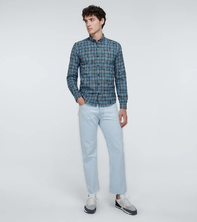 Shop Ami Alexandre Mattiussi Checked Long-sleeved Shirt In Blue