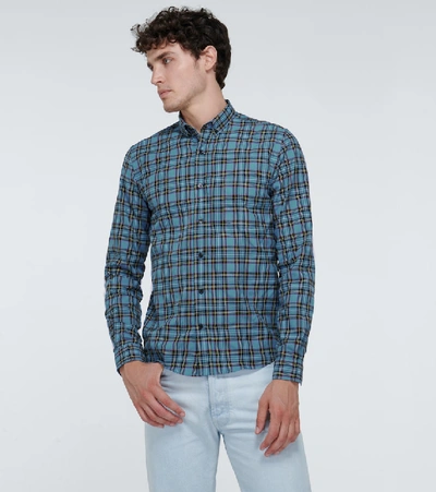 Shop Ami Alexandre Mattiussi Checked Long-sleeved Shirt In Blue