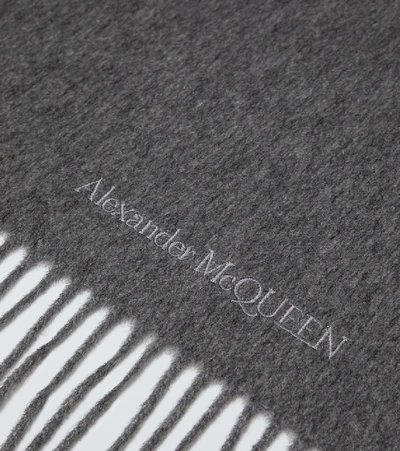 Shop Alexander Mcqueen Fringed Cashmere Scarf In Grey