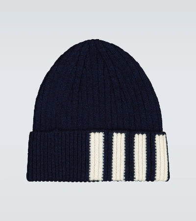 Shop Thom Browne Striped Ribbed-knit Beanie In Navy