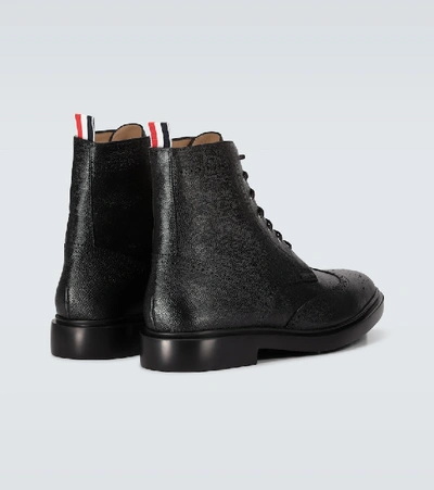 Shop Thom Browne Leather Wingtip Ankle Boots In Black