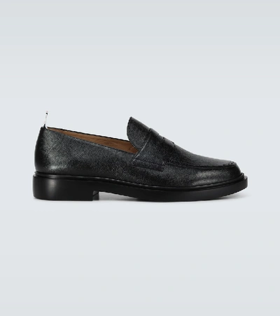 Shop Thom Browne Grained Leather Penny Loafers In Black