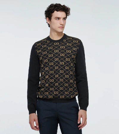 Shop Gucci Gg Crewneck Sweater In Blue