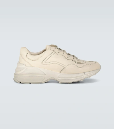 Shop Gucci Rhyton Leather Sneakers In Neutrals