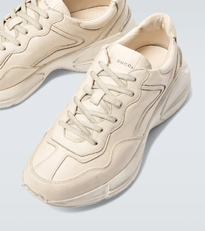 Shop Gucci Rhyton Leather Sneakers In Neutrals