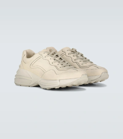 Shop Gucci Rhyton Leather Sneakers In Neutrals