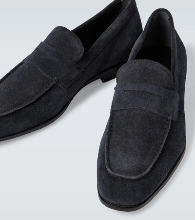 Shop Tod's Suede Loafers In Blue