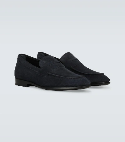 Shop Tod's Suede Loafers In Blue