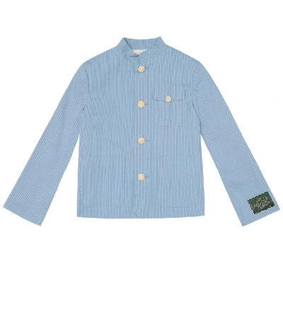 Shop Gucci Striped Cotton Jacket In Blue