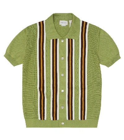 Shop Gucci Striped Knit Cotton-jersey Shirt In Green