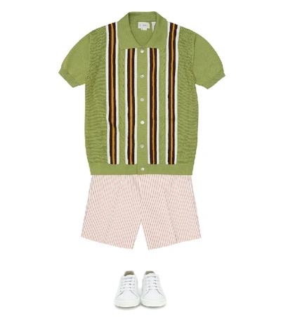 Shop Gucci Striped Knit Cotton-jersey Shirt In Green