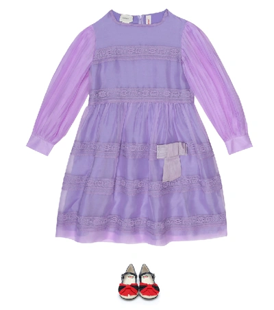 Shop Gucci Lace-trimmed Silk-organza Dress In Purple