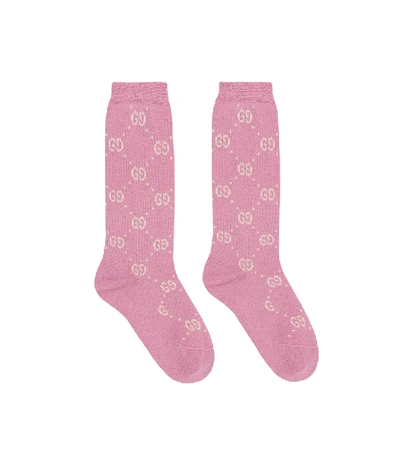 Shop Gucci Lamé Cotton-blend Socks In Pink
