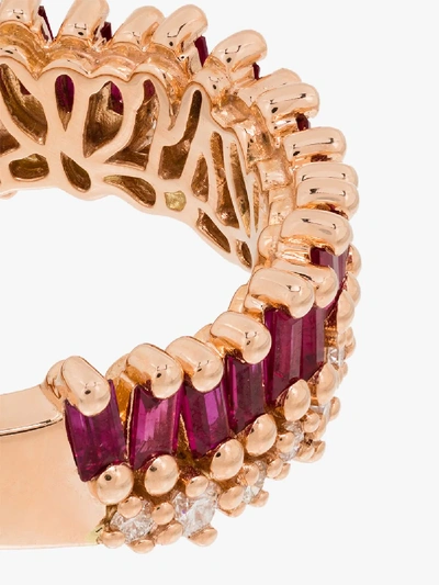 Suzanne Kalan 18kt Rose Gold Ruby And Diamond Baguette Ring In Rose Gold