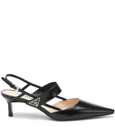 Shop Prada Leather Slingback Pumps In Black