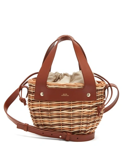 A.p.c. Colette Small Leather And Wicker Basket In Neutrals | ModeSens