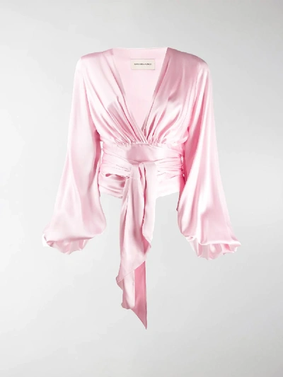 Shop Alexandre Vauthier Silk Tie Waist Blouse In Pink