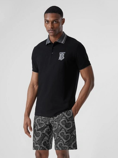 Shop Burberry Monogram Motif Cotton Piqué Polo Shirt – Unisex In Black
