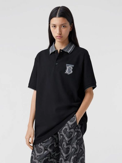 Shop Burberry Monogram Motif Cotton Piqué Polo Shirt – Unisex In Black