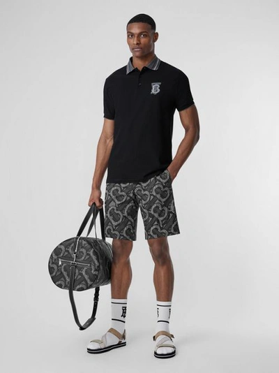 Shop Burberry Monogram Motif Cotton Piqué Polo Shirt – Unisex In Black