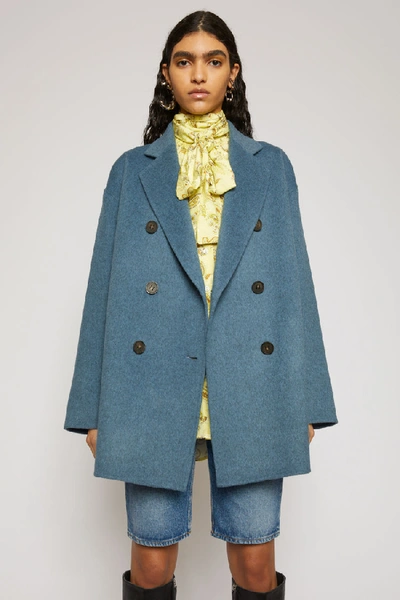 Shop Acne Studios Double-breasted Wool Coat Aqua Blue Melange