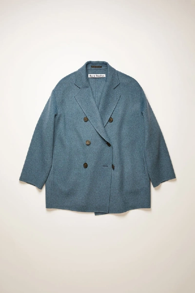 Shop Acne Studios Double-breasted Wool Coat Aqua Blue Melange
