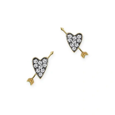Shop Sorellina Heart Stud Earrings In Yellow Gold/white Diamond