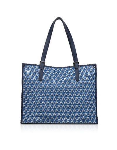 Shop Lancaster Designer Handbags Large Ikon Coated Canvas Tote Bag In Bleu