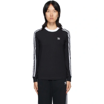 Shop Adidas Originals Black 3-stripes Long Sleeve T-shirt In Black/white
