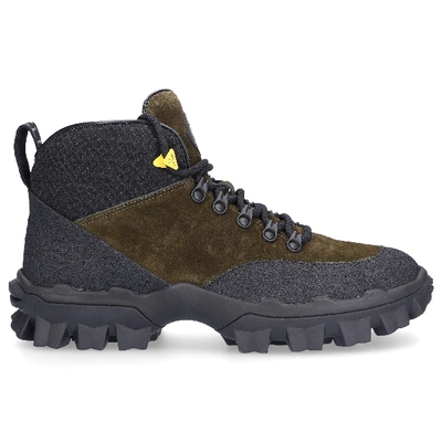 Shop Moncler Boots Hektor Suede Logo Metal Eyelets Black Olive