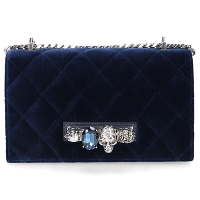 Shop Alexander Mcqueen Women Handbag Jewelled Satchel Velvet In Blue