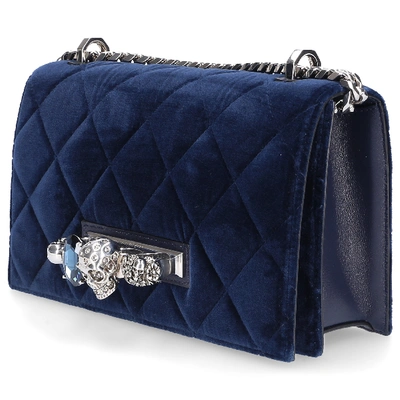 Shop Alexander Mcqueen Women Handbag Jewelled Satchel Velvet In Blue