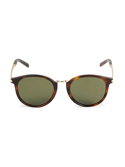 Shop Saint Laurent Core 51mm Round Sunglasses In Havana Green