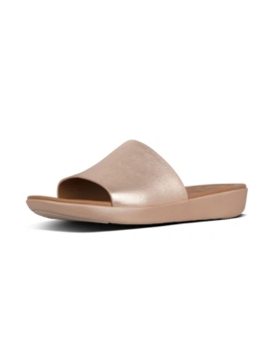 Shop Fitflop Women's Sola Slides - Leather Sandal Women's Shoes In Rose Gold