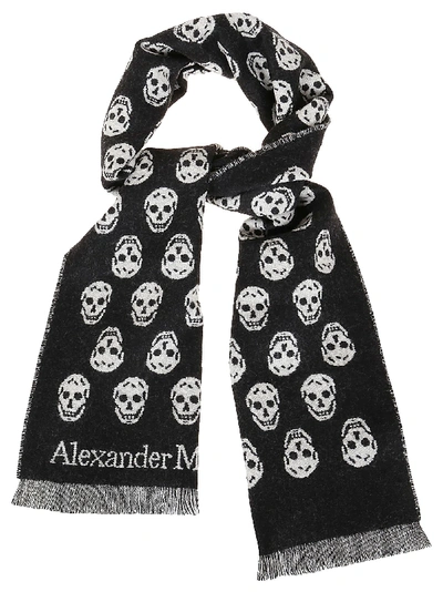 Shop Alexander Mcqueen Scarf Reversible In Black Ivory