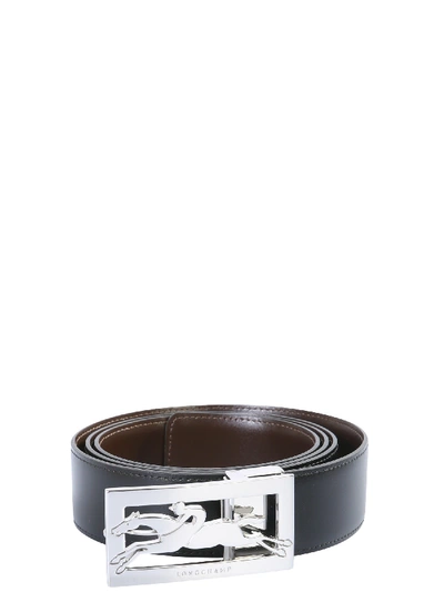 Shop Longchamp Belt With Buckle And Logo In Nero